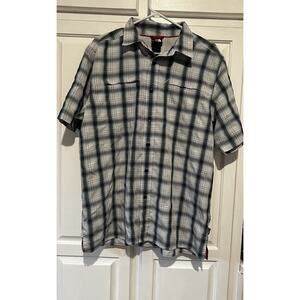 The North Face Men's Size L Short Sleeve Button Up Zip Pocket Shirt White Plaid